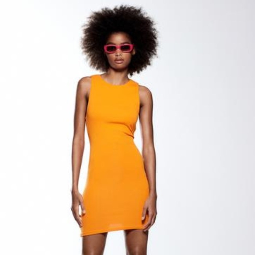 Zara Vibrant Orange Cotton Mini Dress
